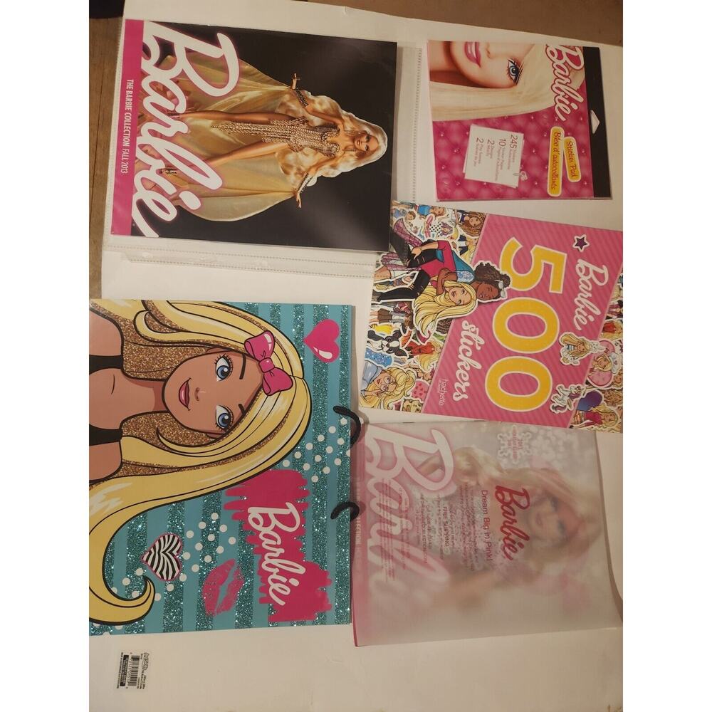 Barbie lot, sticker books, magazines, gift bag see photos